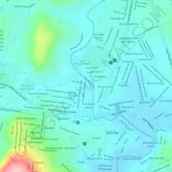 Mapa topográfico Passarela da Alegria, altitude, relevo
