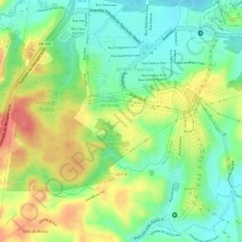 Mapa topográfico Pracinha de jardim paulista alto, altitude, relevo