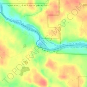 Mapa topográfico Menominee River, altitude, relevo