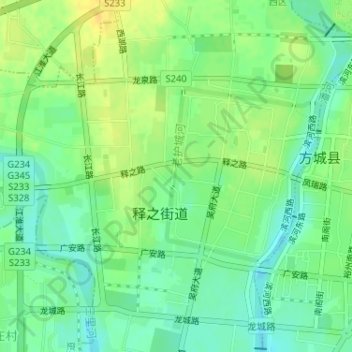 Mapa topográfico 老护城河, altitude, relevo