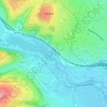 Mapa topográfico Plage du Lac Chanoine Kir, altitude, relevo