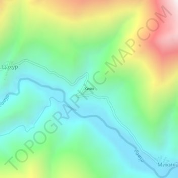 Mapa topográfico Хиях, altitude, relevo