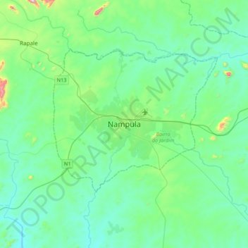 Mapa topográfico Nampula, altitude, relevo