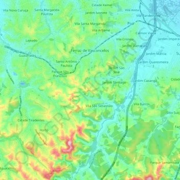 Mapa topográfico Ferraz de Vasconcelos, altitude, relevo