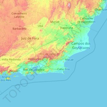 Mapa topográfico Rio de Janeiro, altitude, relevo