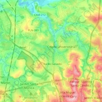 Mapa topográfico Barão Geraldo, altitude, relevo