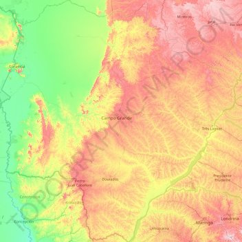 Mapa topográfico Mato Grosso do Sul, altitude, relevo