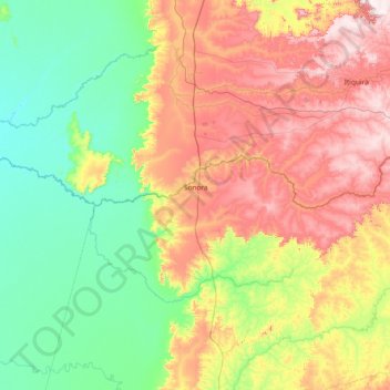 Mapa topográfico Sonora, altitude, relevo