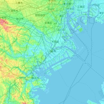 Mapa Topografico 川崎市 Altitude Relevo