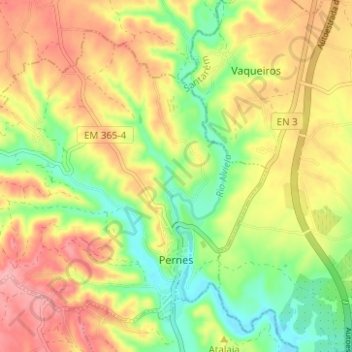 mapa pernes Mapa topográfico Pernes, altitude, relevo