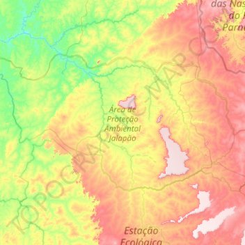 Mapa topográfico Área de Proteção Ambiental Jalapão, altitude, relevo